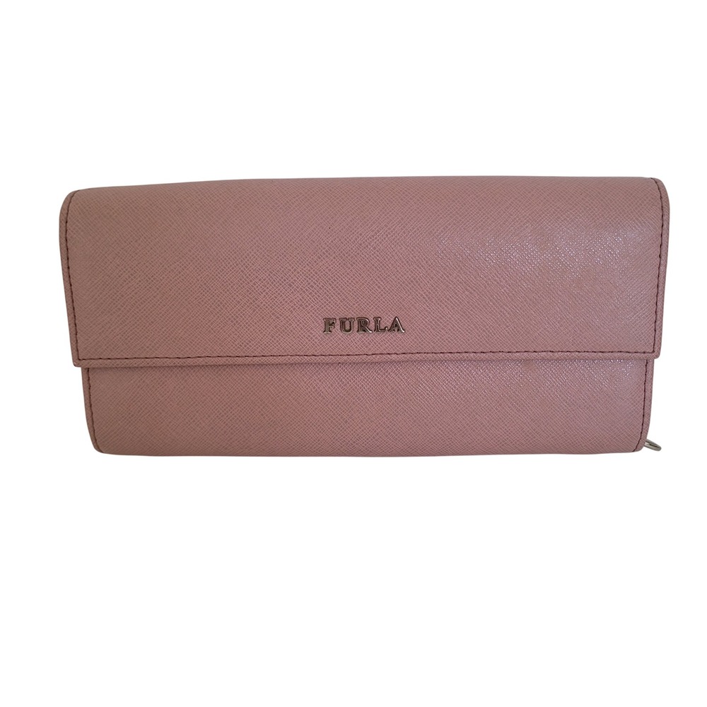 Furla Babylon Large Flap Wallet Pink Saffiano Leather Long Clutch Wallet